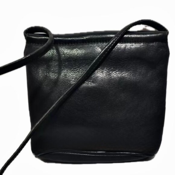 Fossil Vintage Leather Crossbody Bag Classic Black w Silver Snap Flap Pockets - Picture 2 of 8